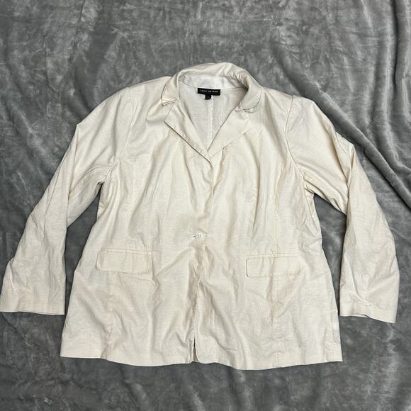 LANE BRYANT 16 Cream Blazer Adjustable Sleeves Linen lightweight career business - Picture 1 of 9
